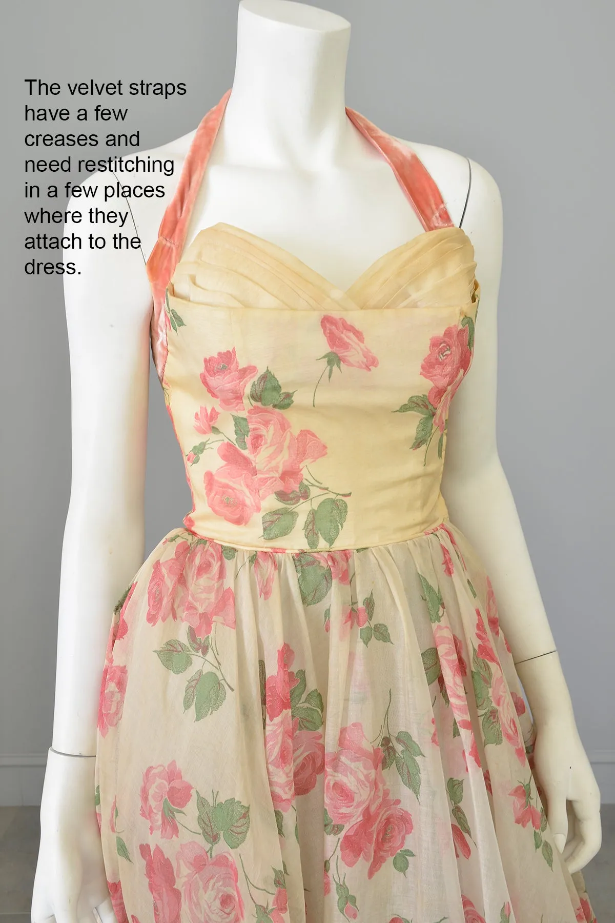 1950s Desert Rose Organza Halter Party Dress