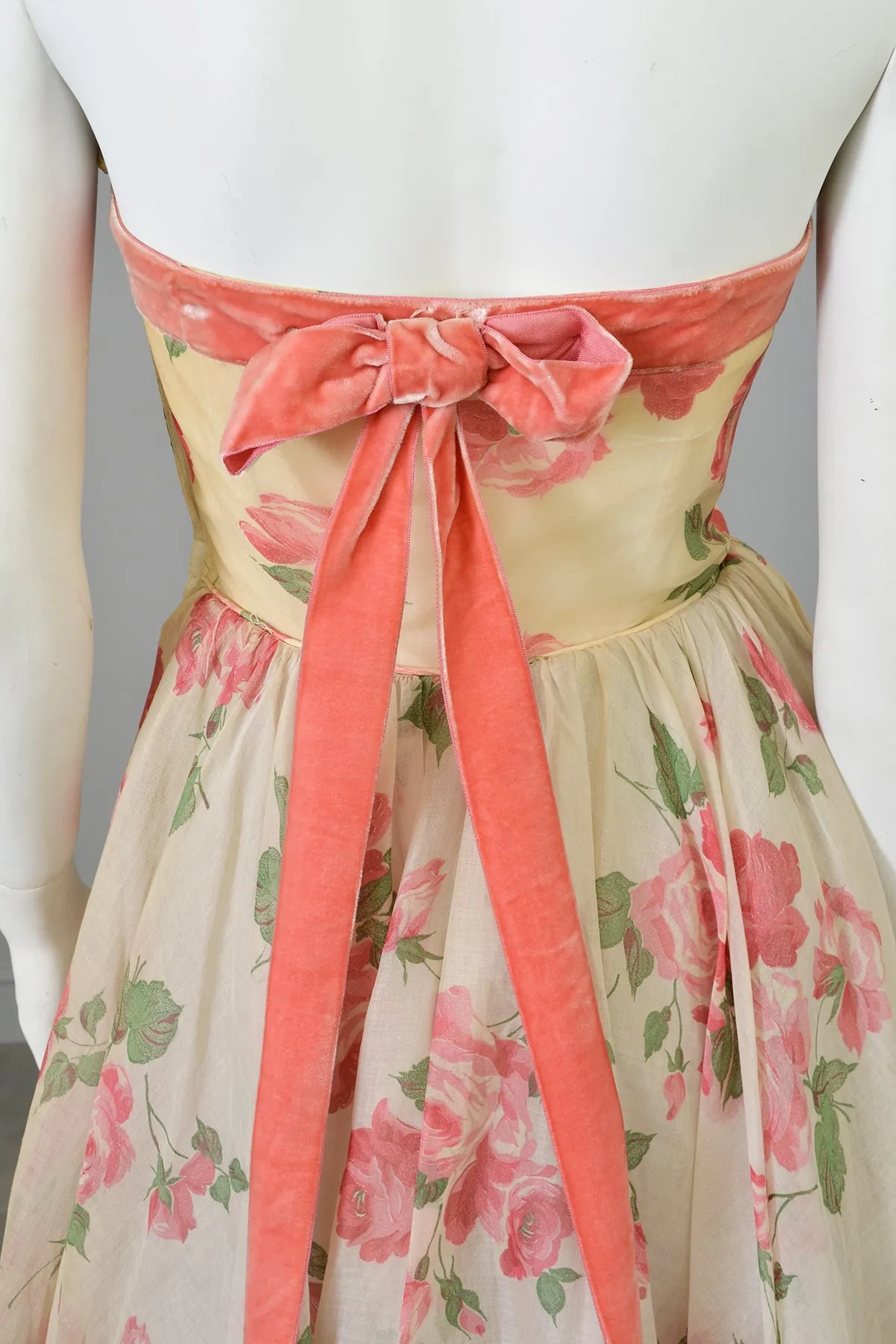 1950s Desert Rose Organza Halter Party Dress