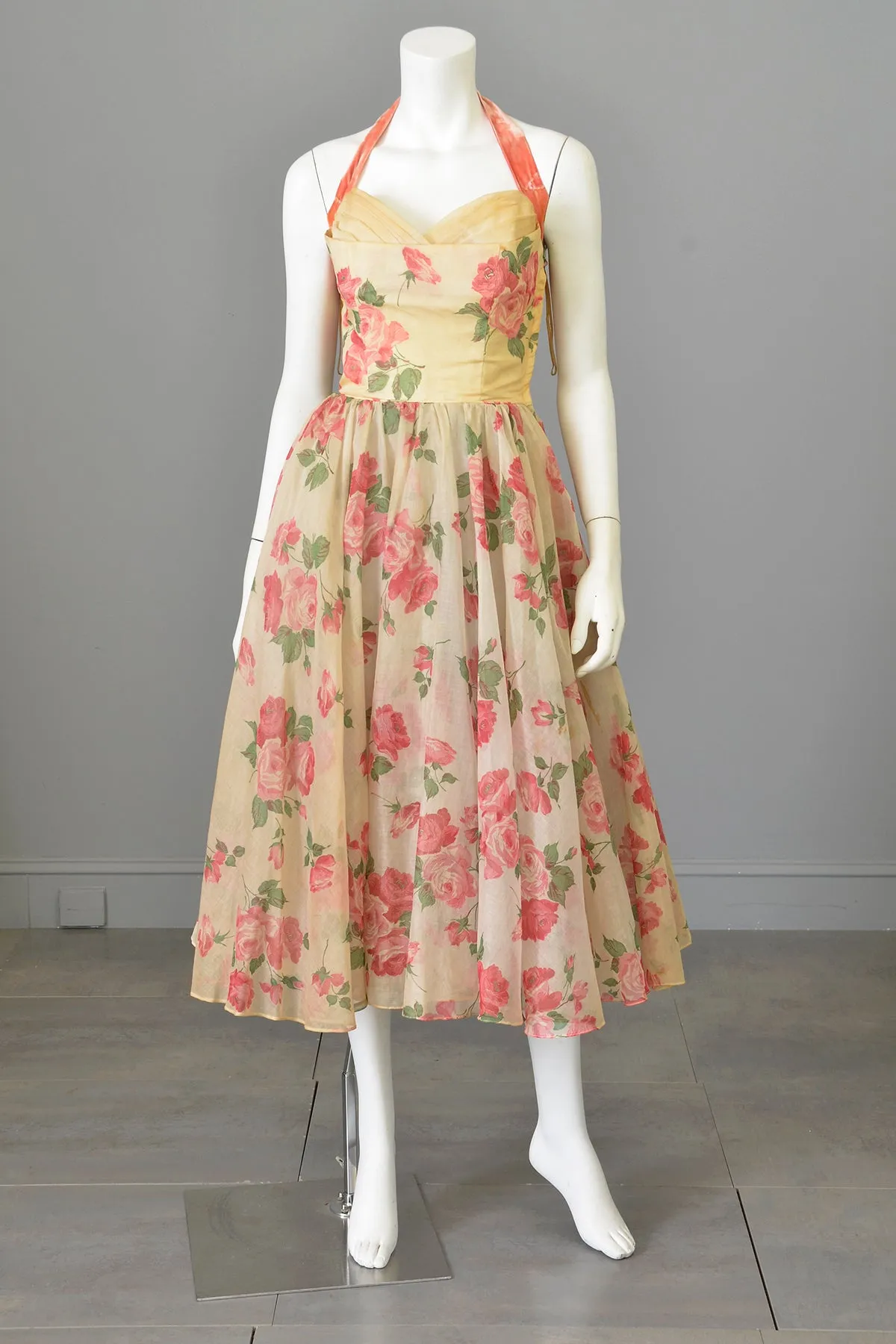 1950s Desert Rose Organza Halter Party Dress