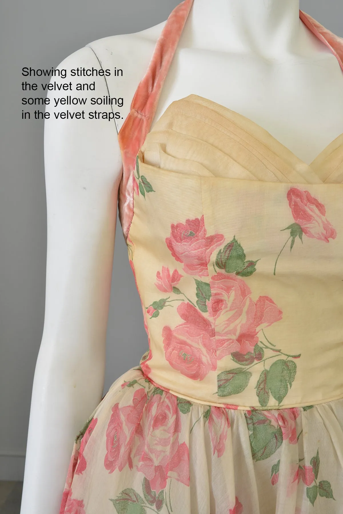 1950s Desert Rose Organza Halter Party Dress