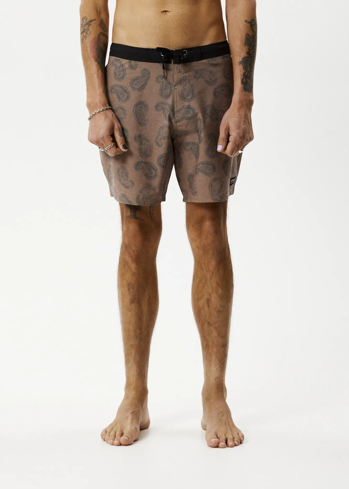 AFENDS Mens Tradition - Paisley Fixed Waist Boardshorts - Toffee