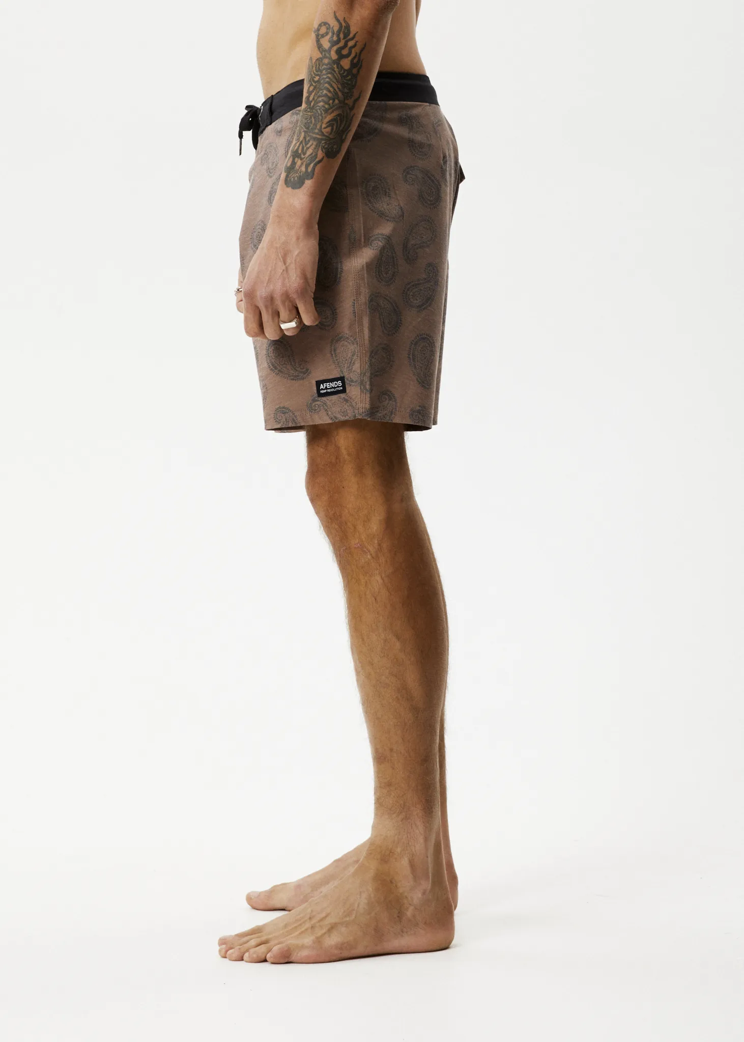 AFENDS Mens Tradition - Paisley Fixed Waist Boardshorts - Toffee