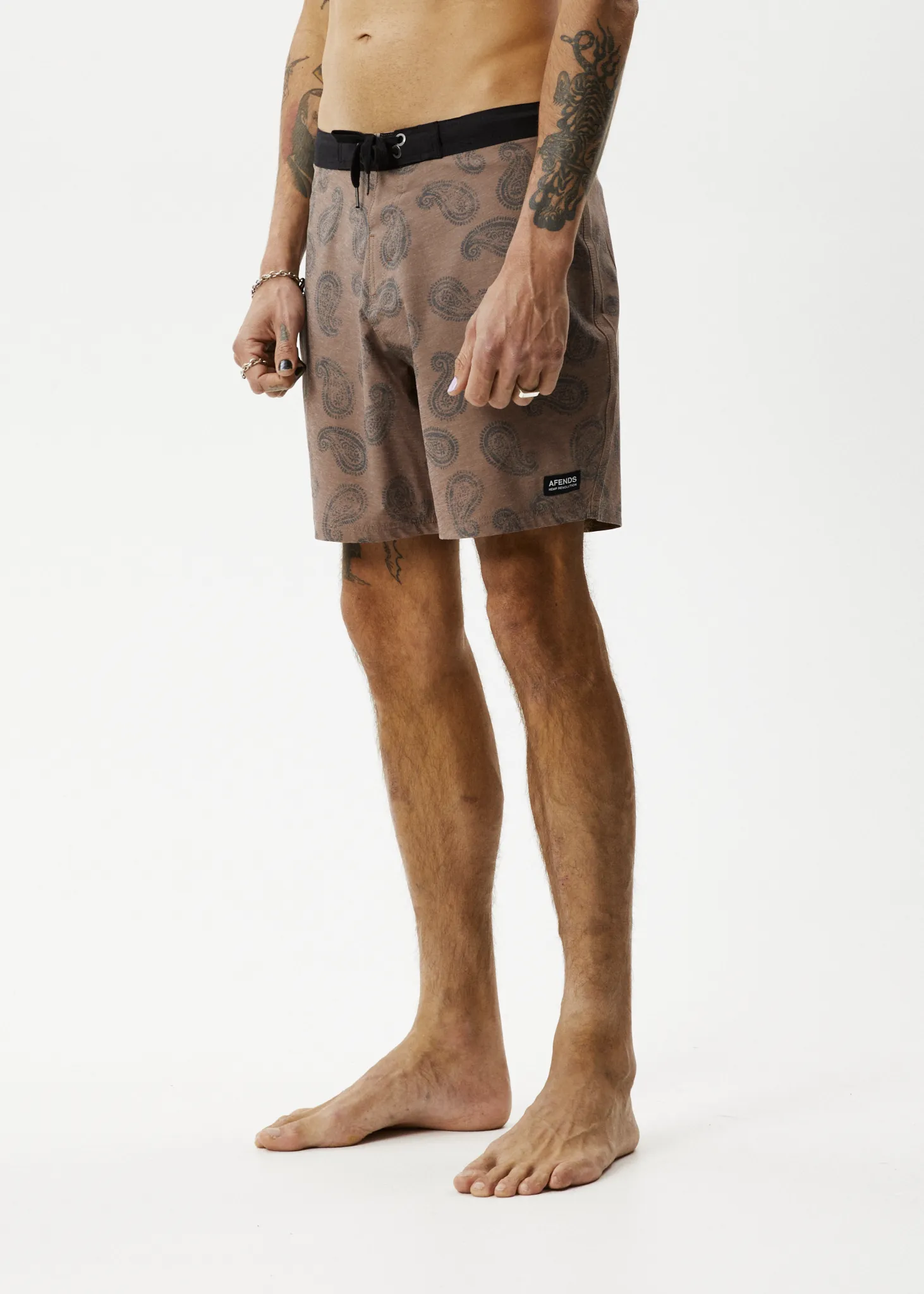 AFENDS Mens Tradition - Paisley Fixed Waist Boardshorts - Toffee