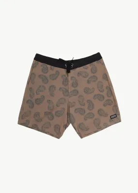 AFENDS Mens Tradition - Paisley Fixed Waist Boardshorts - Toffee