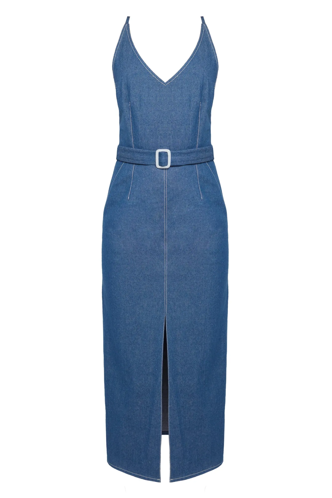 ALBERTA classy blue denim midi dress