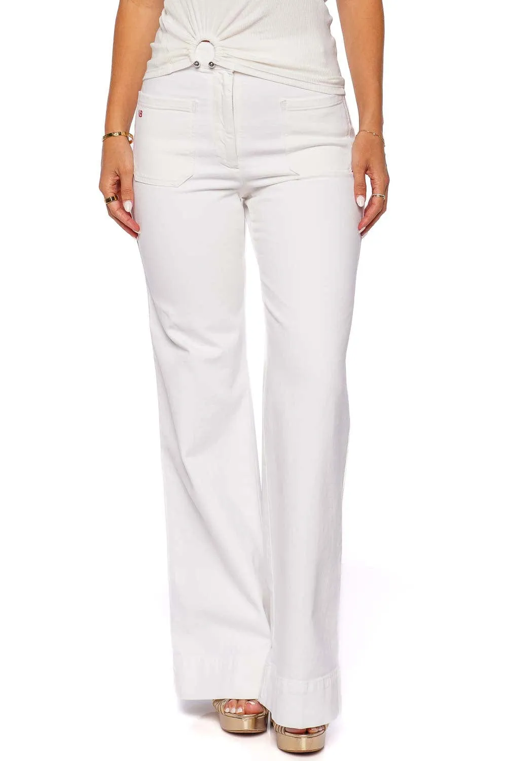 Alina White Patch Pocket Flared Jeans