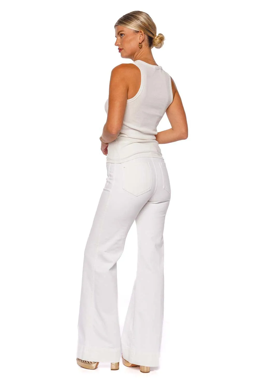 Alina White Patch Pocket Flared Jeans