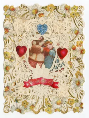 Antique Elaborate Die-Cut "My Heart's Gift," VALENTINE'S DAY CARD, Little Girls with Fur Muffs