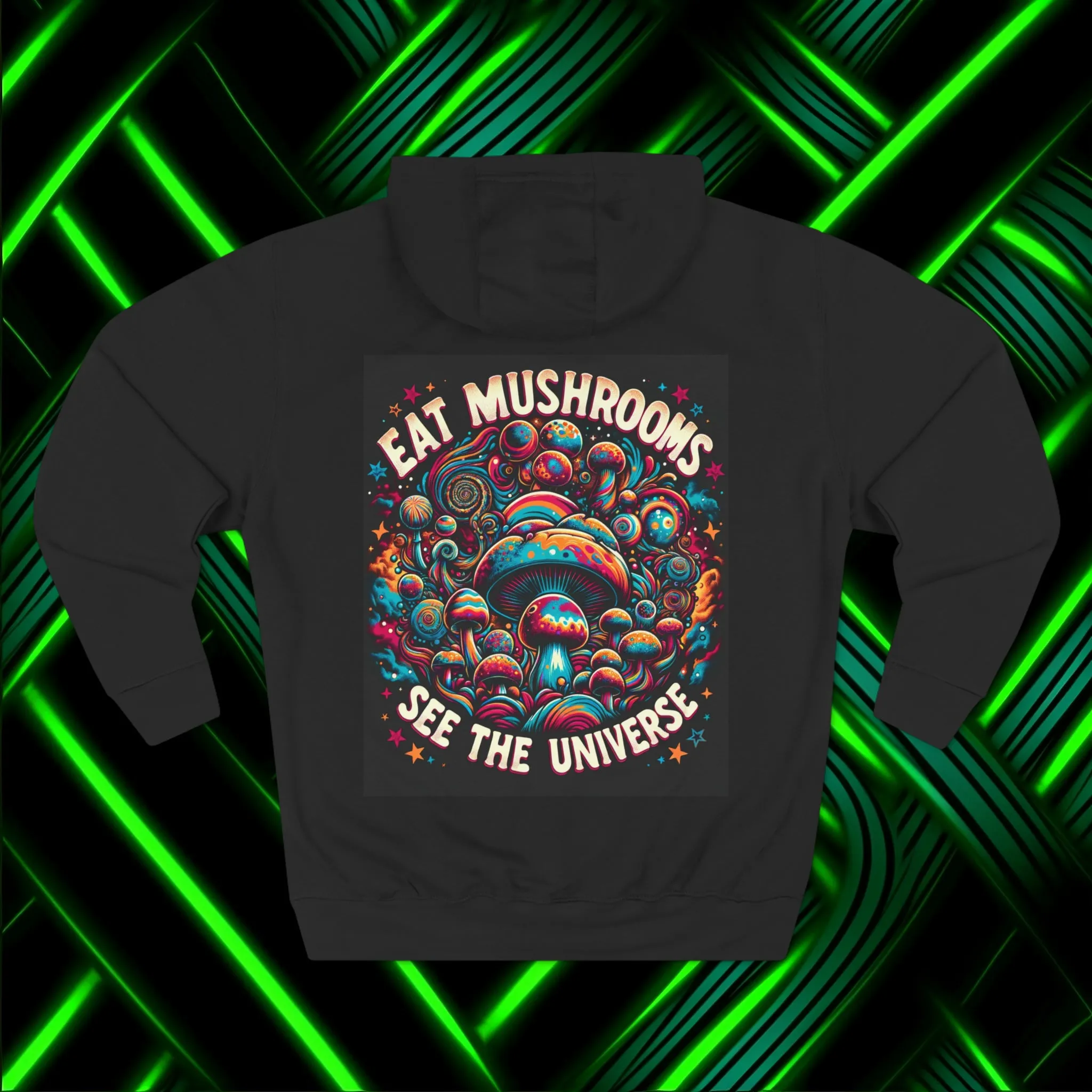 Astro-Naughty Unisex Premium Pullover Hoodie, Eat Mushrooms See the Universe (rear)