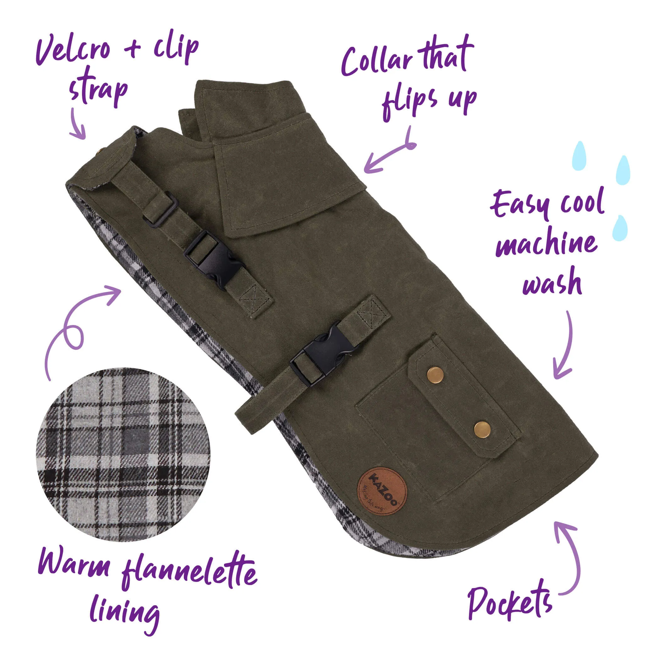 Aussie Oilskin Waterproof Dog Coat - Olive