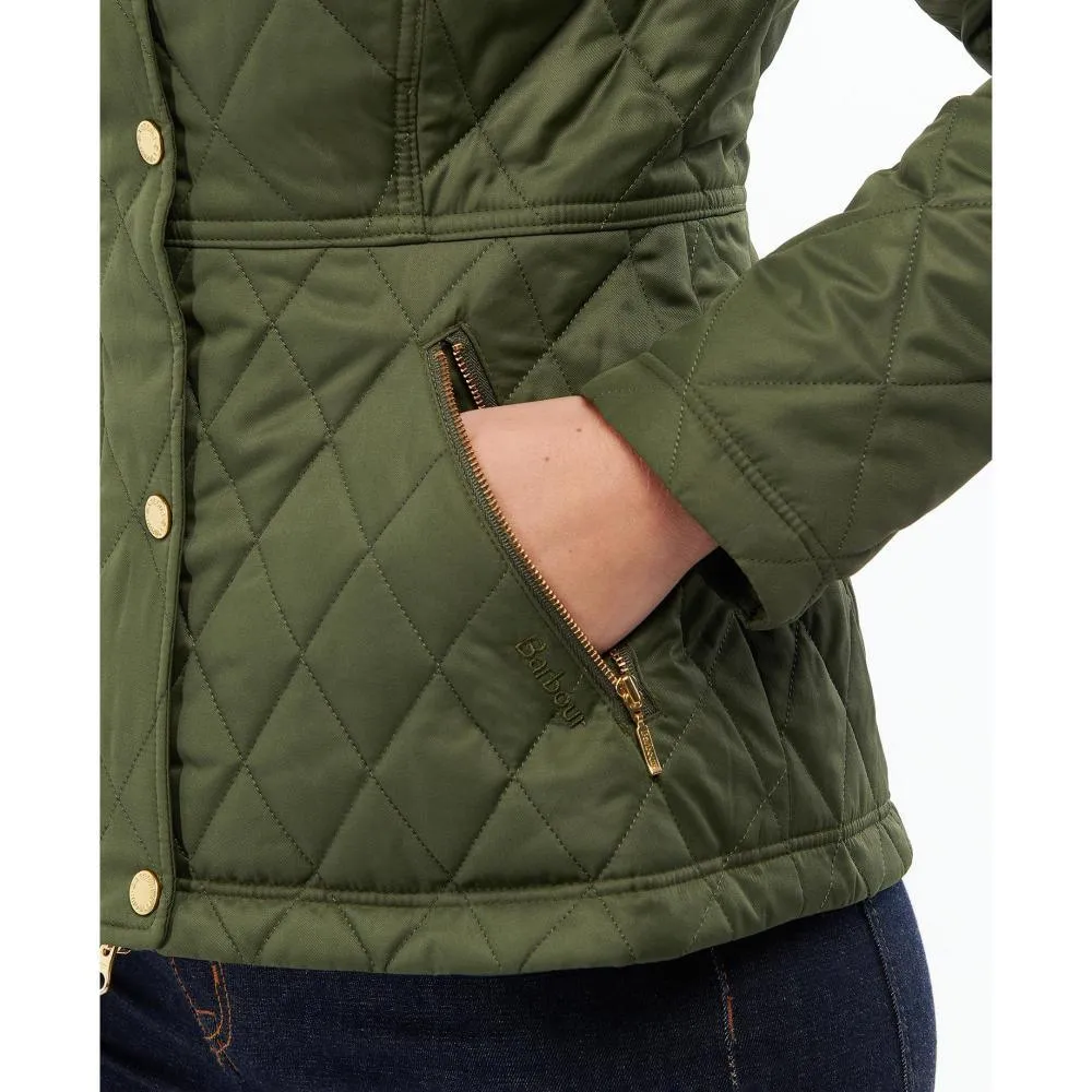 Barbour Broxfield Ladies Quilted Jacket - Olive/Olive Pink Tartan