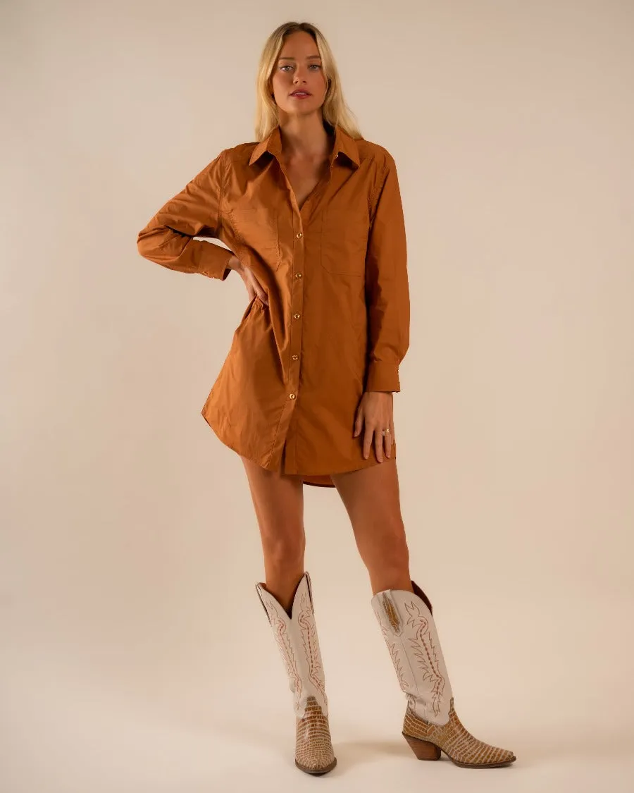 Basic Preslie Poplin Shirt Dress Terracotta