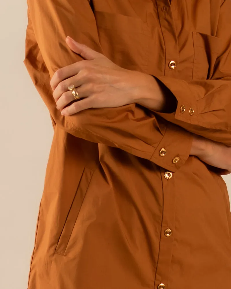 Basic Preslie Poplin Shirt Dress Terracotta