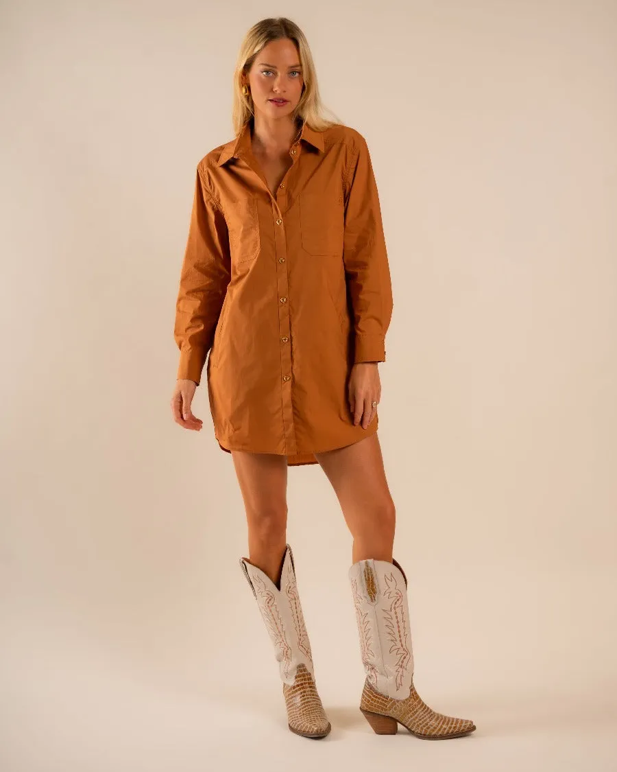 Basic Preslie Poplin Shirt Dress Terracotta