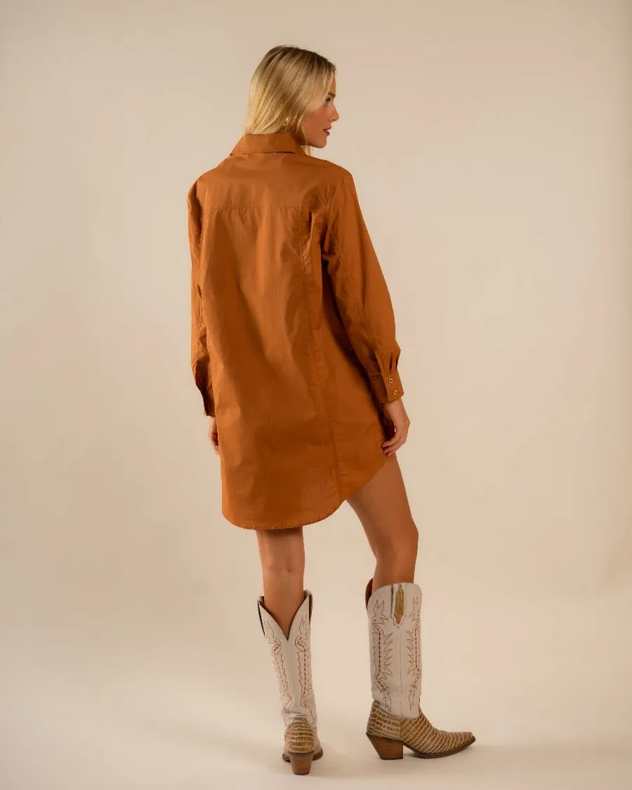 Basic Preslie Poplin Shirt Dress Terracotta