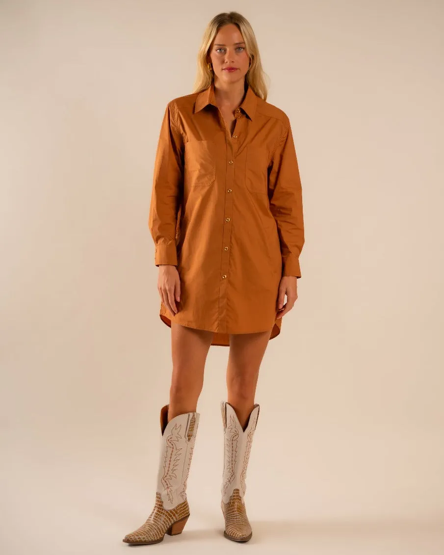 Basic Preslie Poplin Shirt Dress Terracotta