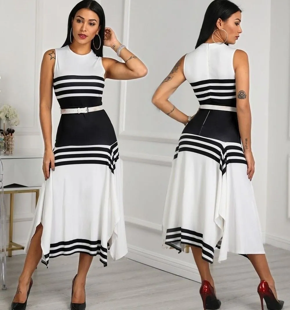 Black and White Asymmetric Boho Sumner Dress, Bohemian Dress For Women