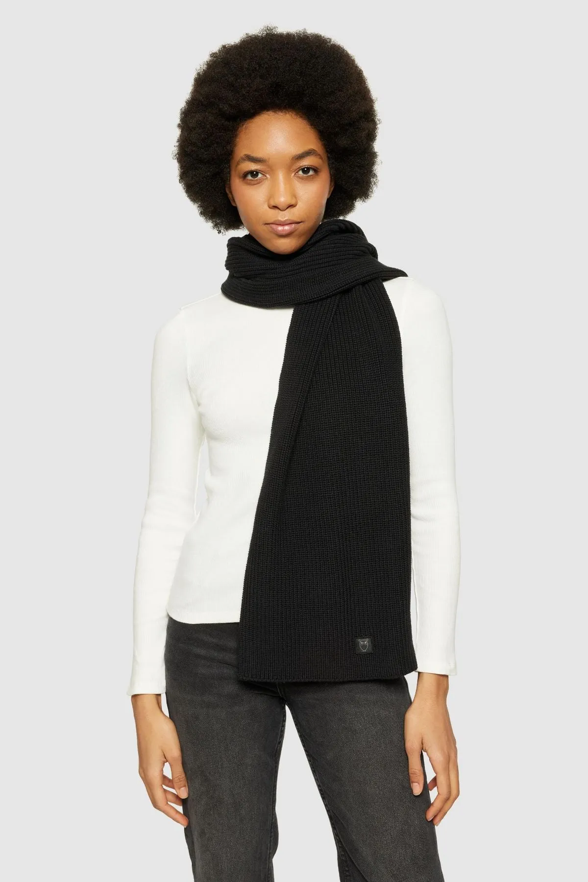 Black Rib Knit Scarf Knowledge Cotton Apparel