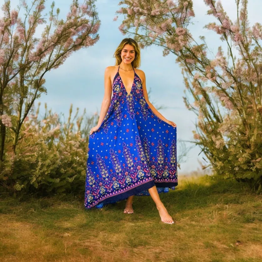 Blue Floral Goddess Maxi Dress