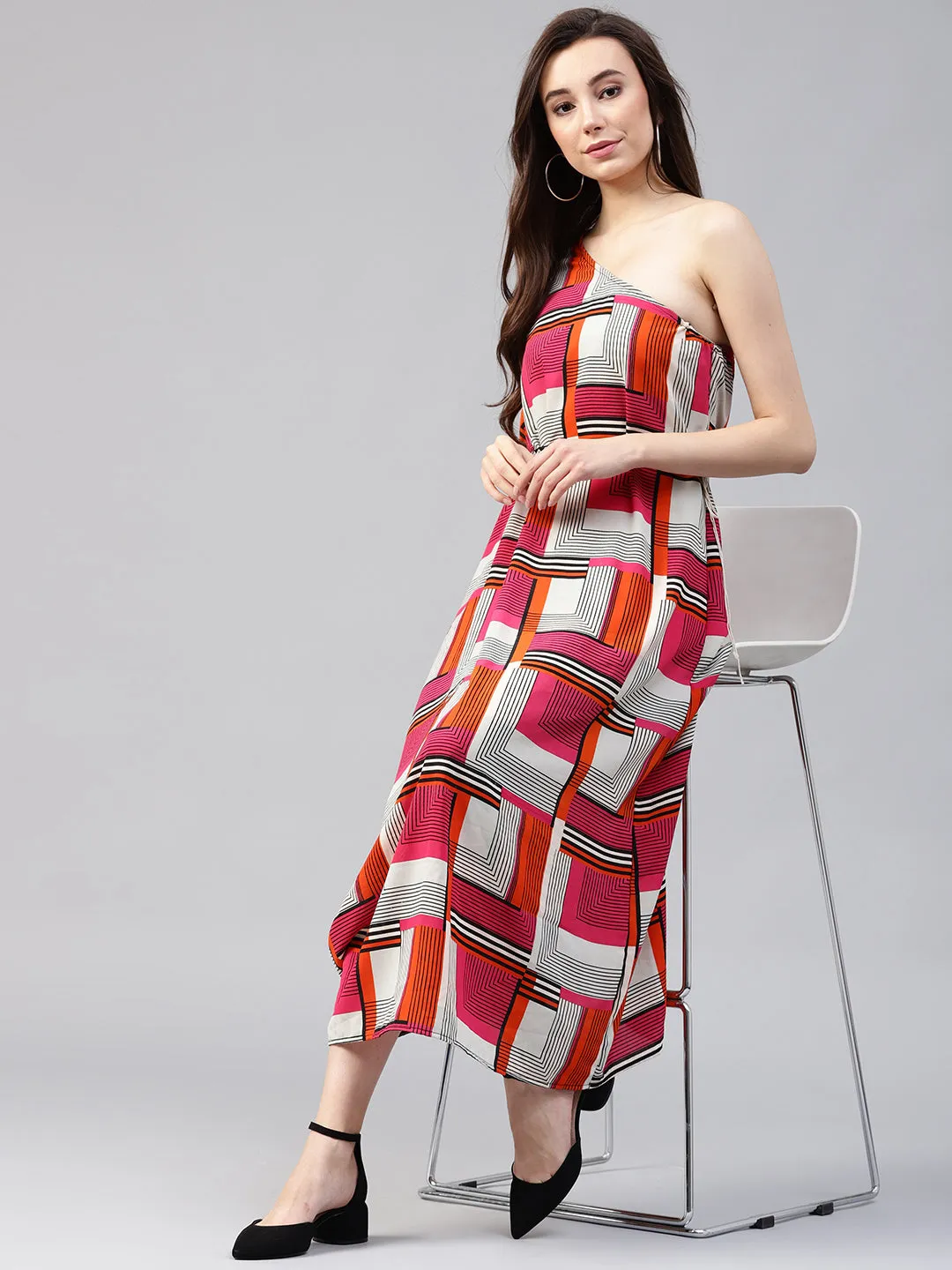 Bohemian One-Shoulder Printed Dress