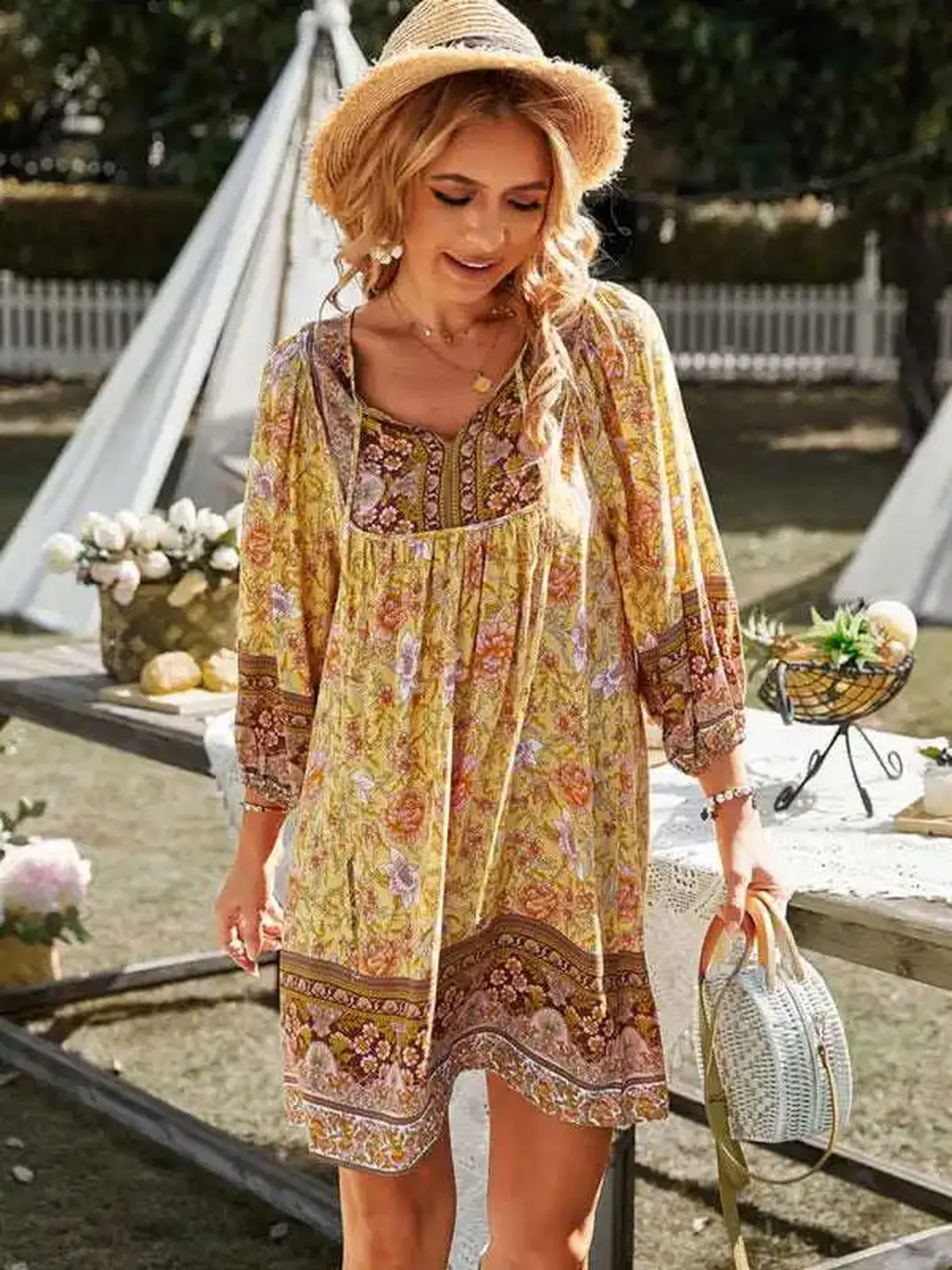 Bohemian Orientation Print Resort Style Ladies Dress