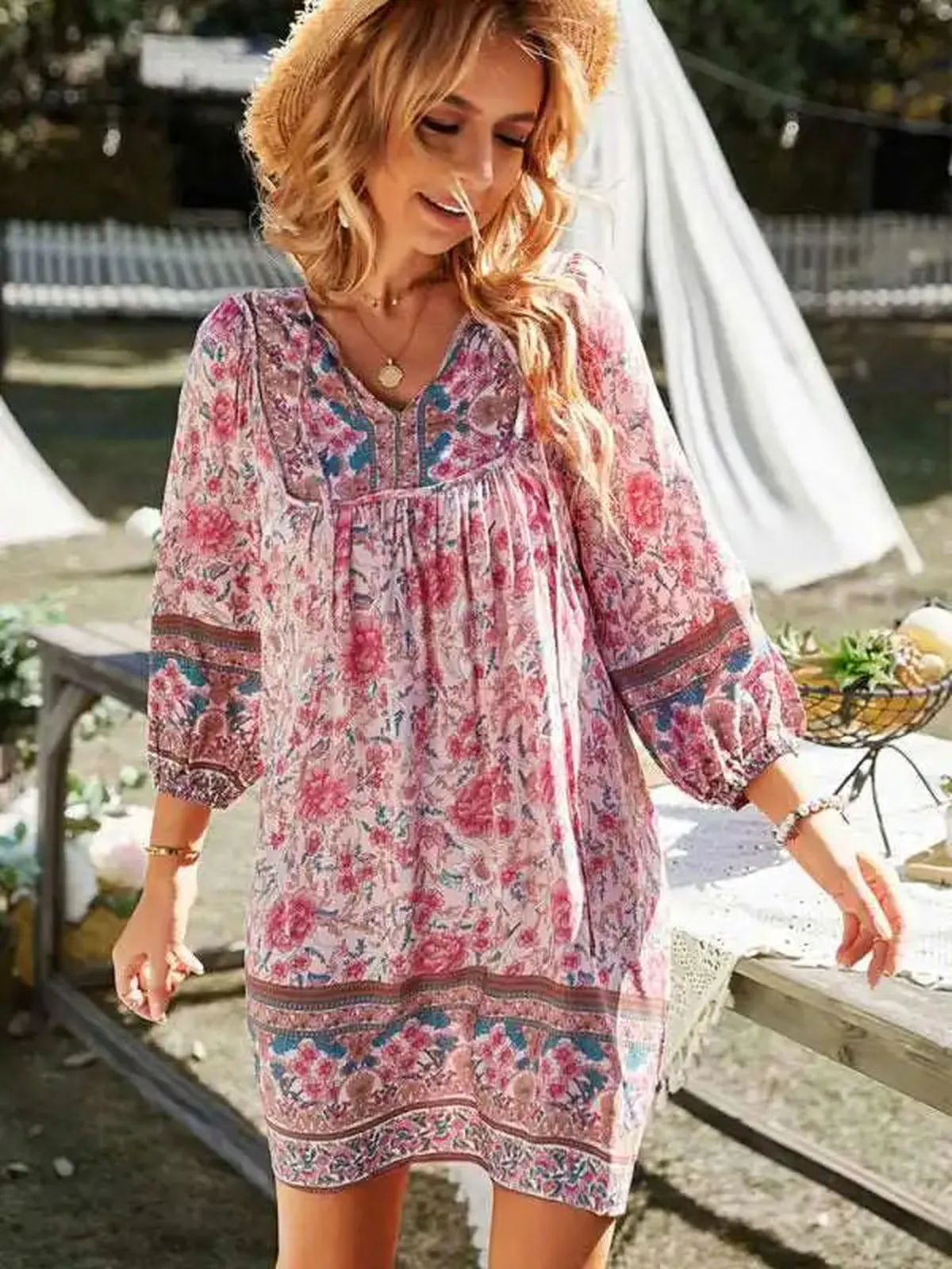 Bohemian Orientation Print Resort Style Ladies Dress