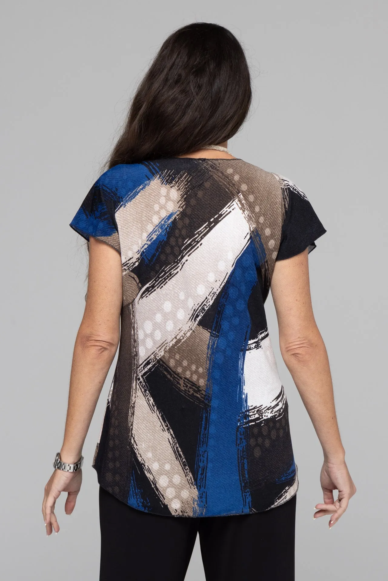 Brushstrokes Print Short Sleeve Jersey Top