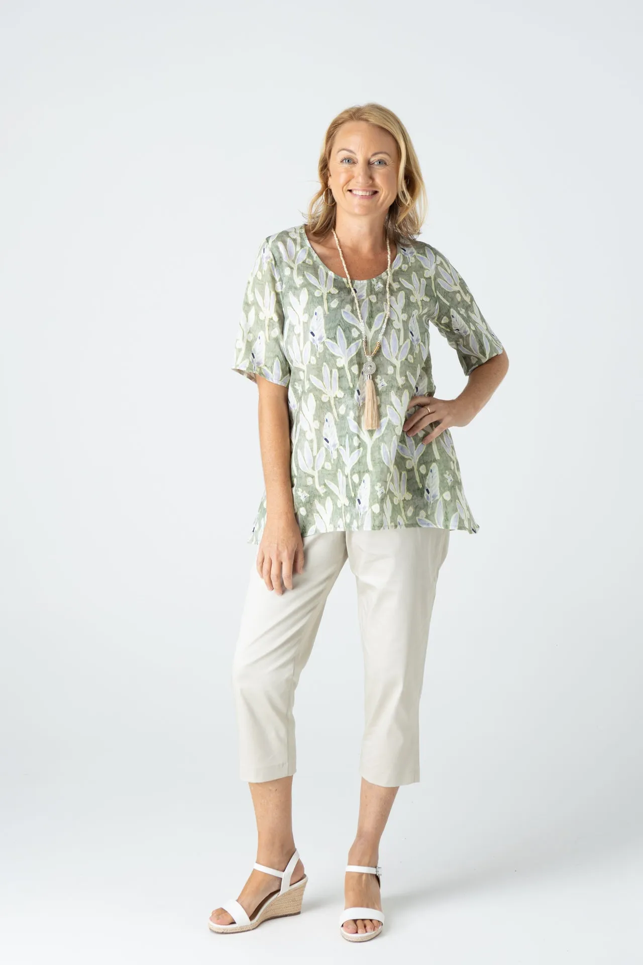 Cactus Short Sleeve Linen/Silk Swing Shirt