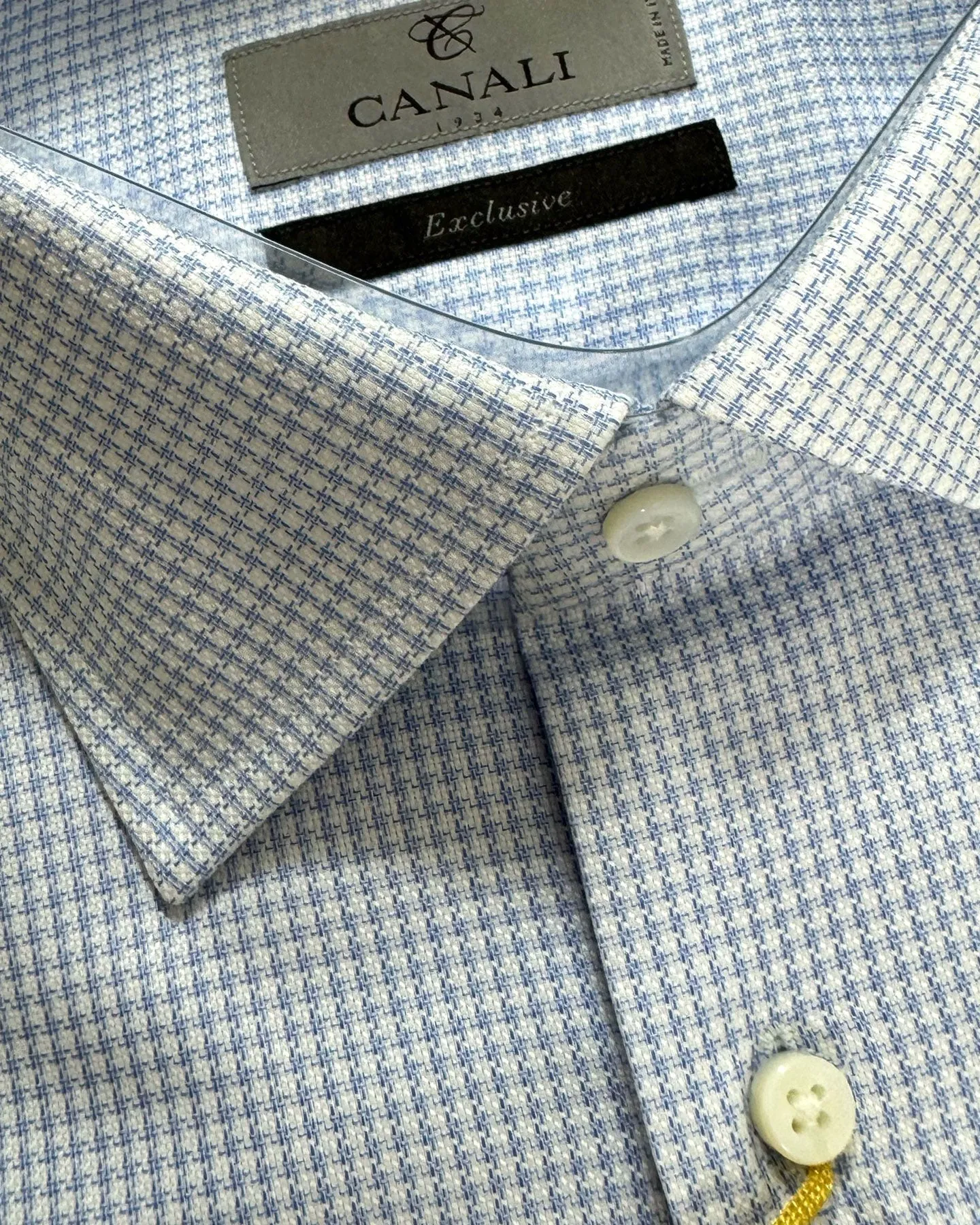 Canali Dress Shirt Exclusive White Blue Houndstooth - Modern Fit 40 - 15 3/4