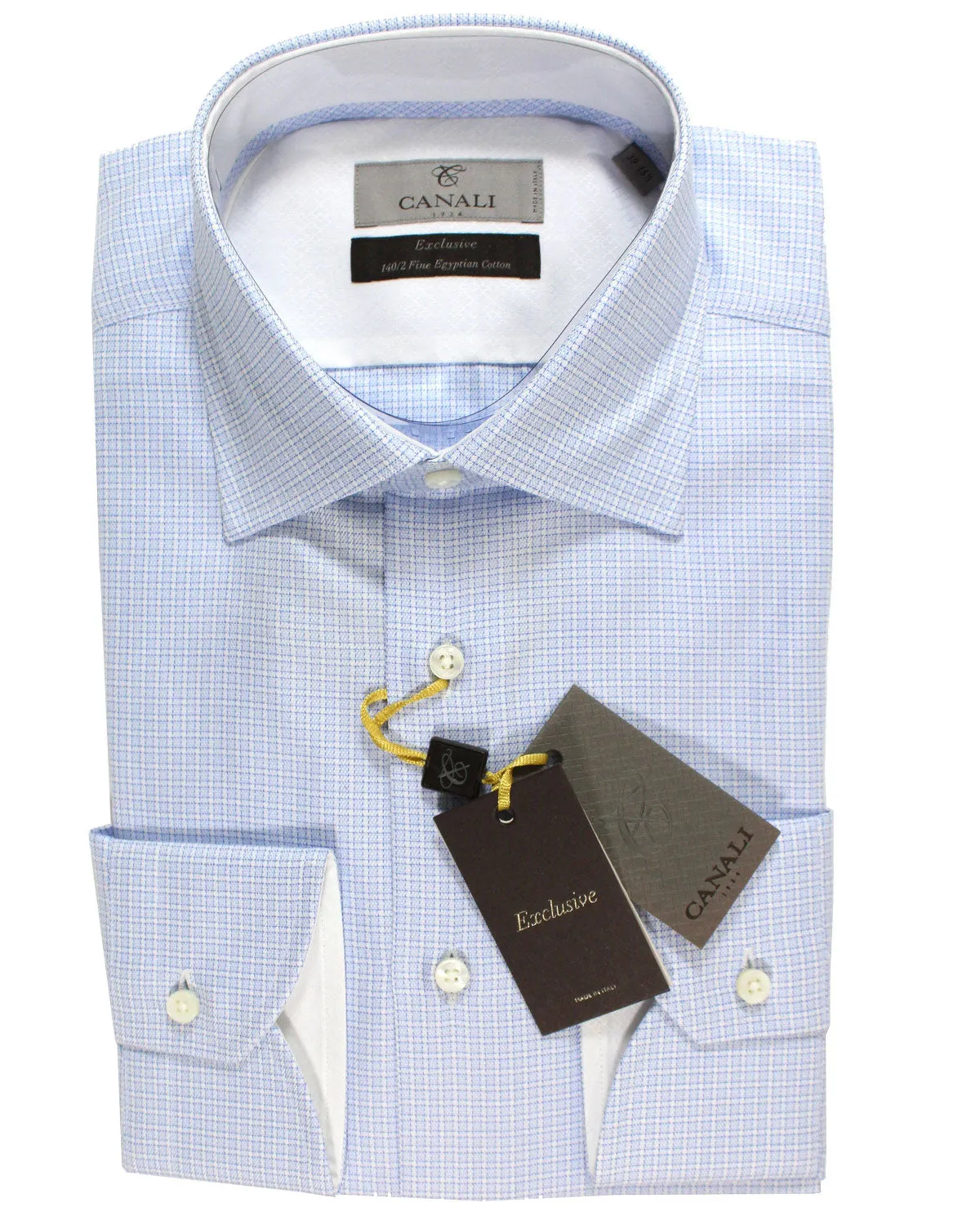 Canali Dress Shirt White Blue Navy Pattern Exclusive Collection - Modern Fit 39 - 15 1/2 SALE