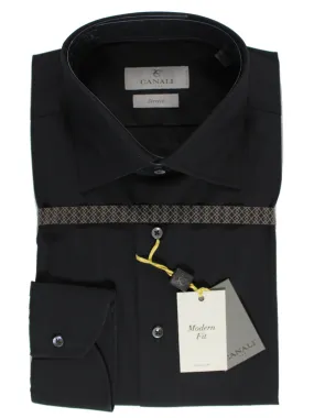 Canali Shirt Black Stretch - Modern Fit 44 -17 1/2