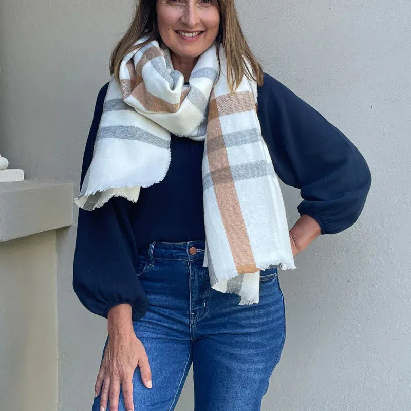 Caravel - White & Taupe - Scarf