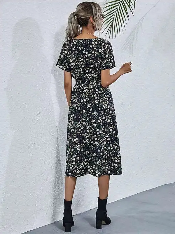 Casual Summer Bohemian Print Square Neck Dress