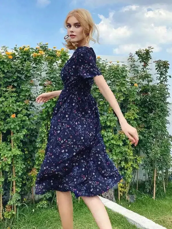 Casual Summer Bohemian Print Square Neck Dress