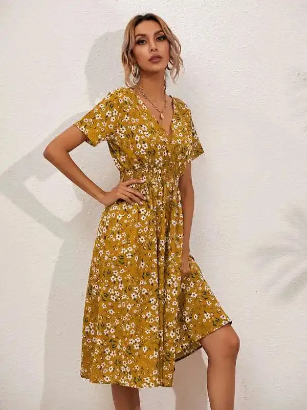 Casual Summer Bohemian Print Square Neck Dress