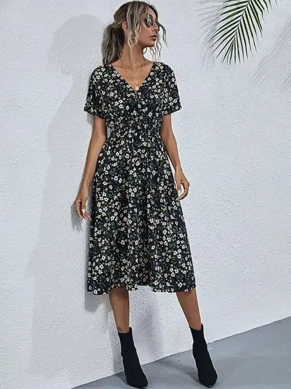 Casual Summer Bohemian Print Square Neck Dress