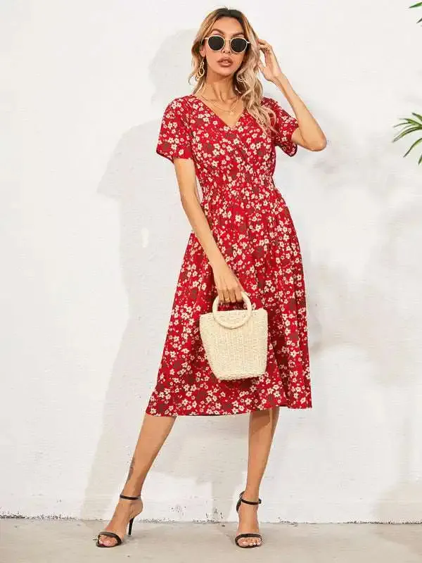 Casual Summer Bohemian Print Square Neck Dress