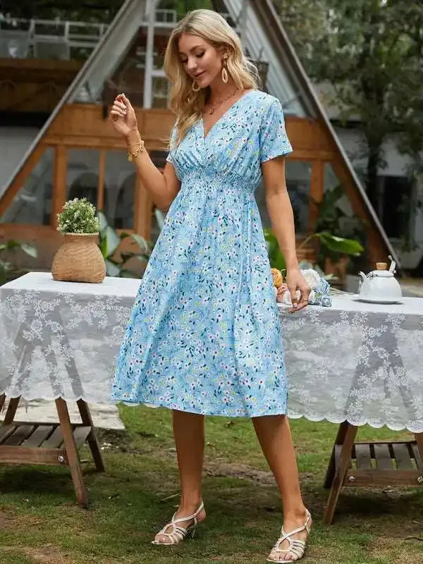 Casual Summer Bohemian Print Square Neck Dress