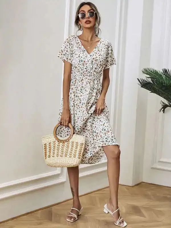 Casual Summer Bohemian Print Square Neck Dress