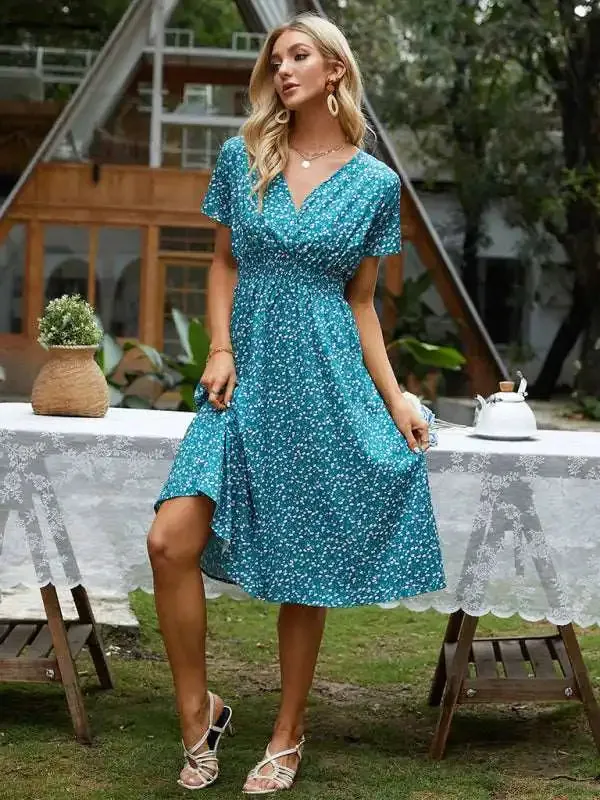 Casual Summer Bohemian Print Square Neck Dress