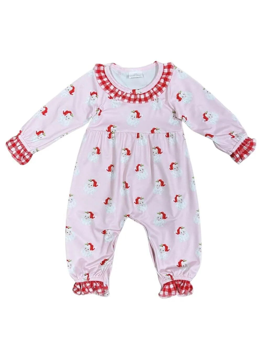 Christmas Santa Claus Pink Ruffle Trim Girls Baby Romper