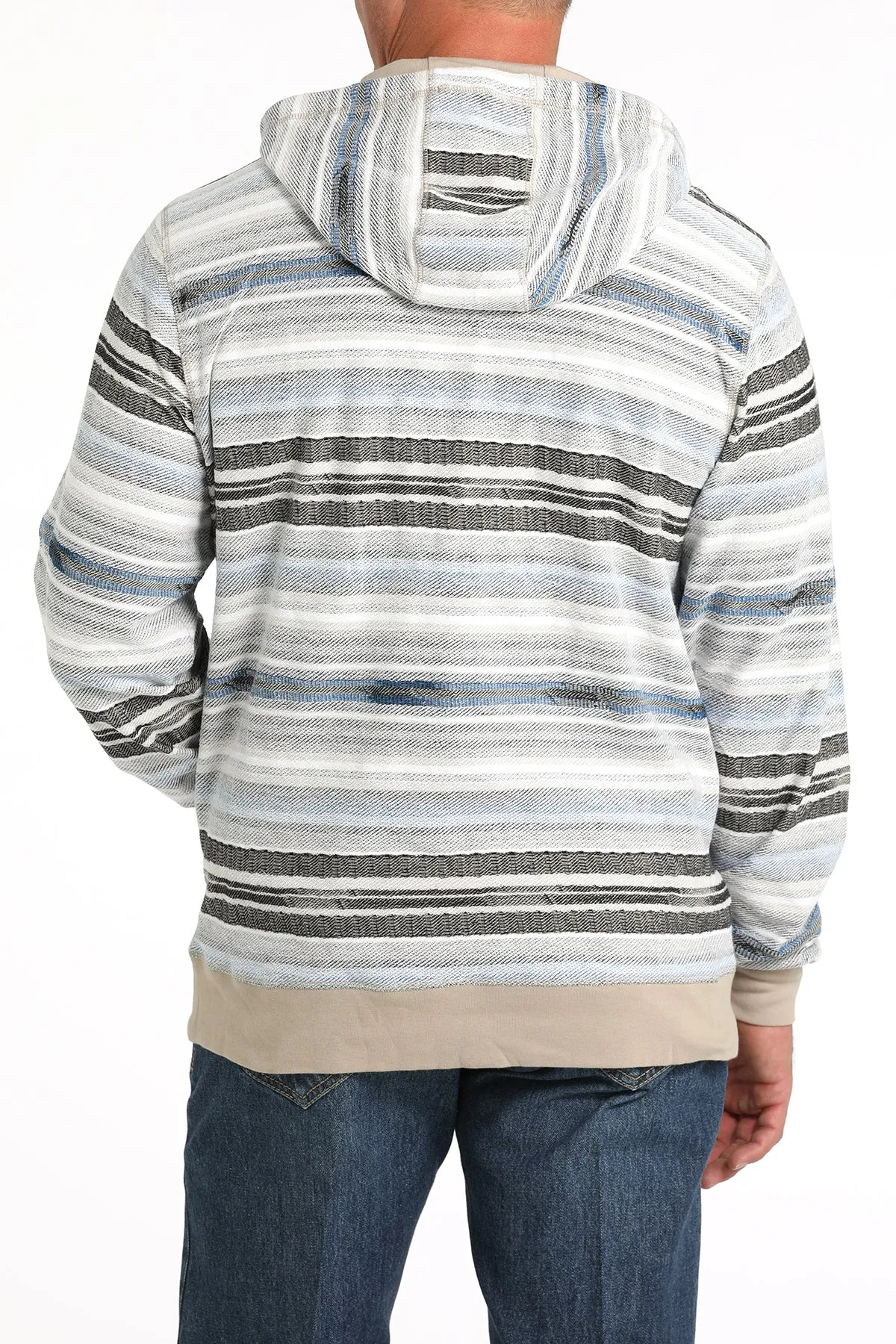 Cinch Men's Striped Lightweight Pullover Hoodie in Gray & Blue