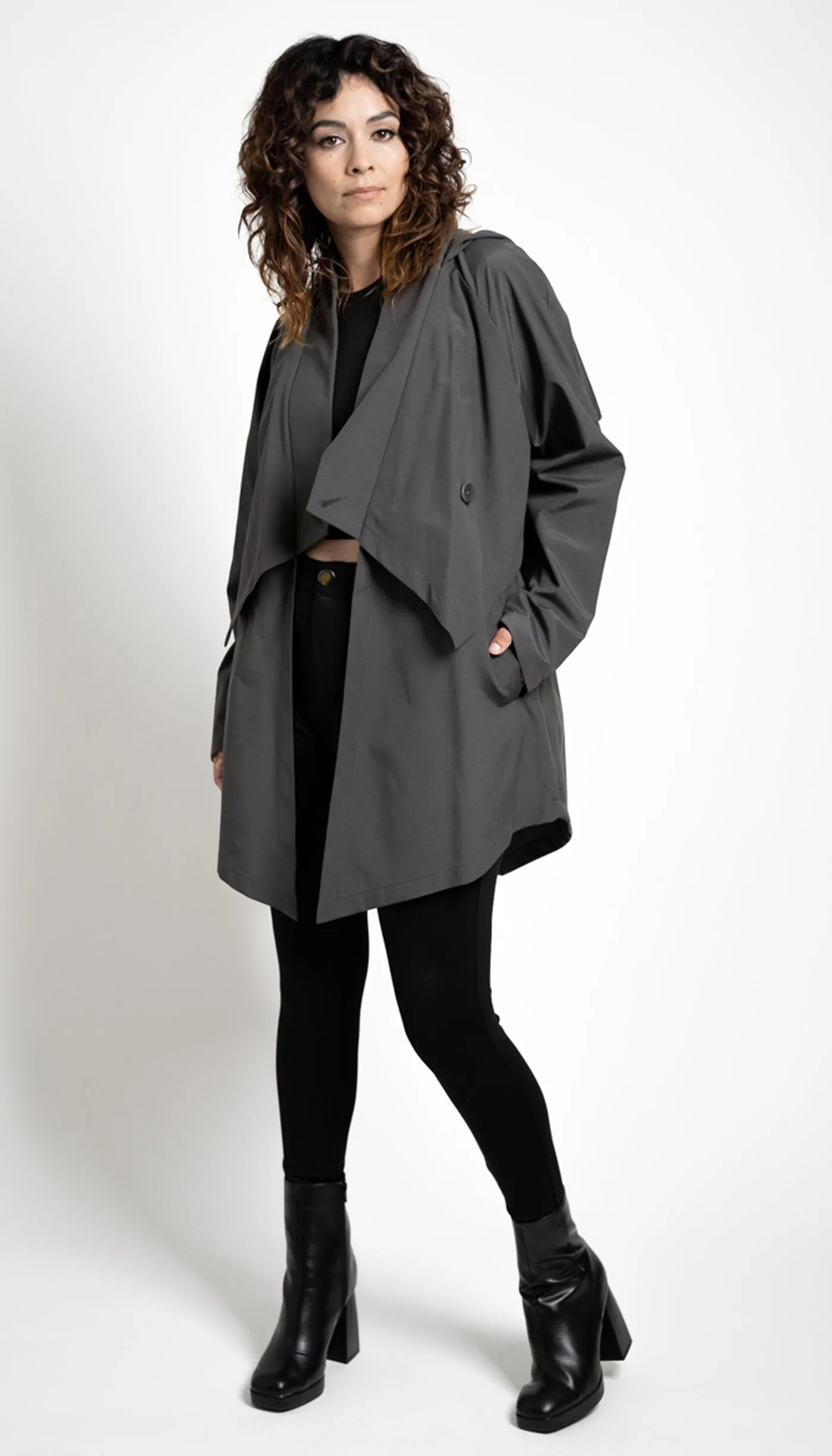 Convertible Hood Asymmetrical Rain Jacket w/ lining