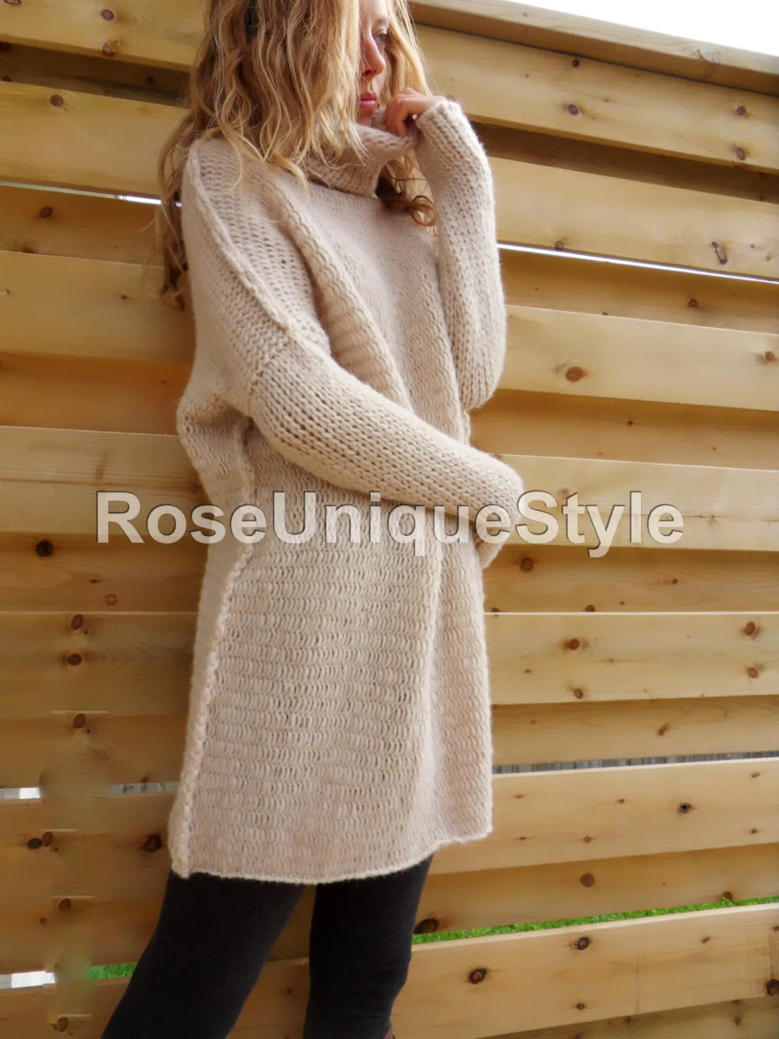 Cream Alpaca oversized tunic dress.