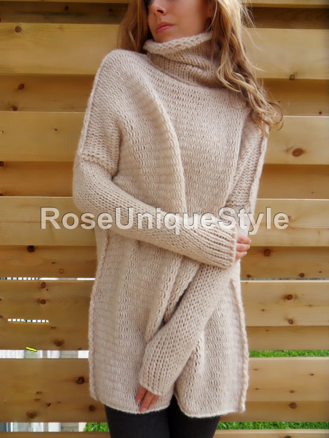 Cream Alpaca oversized tunic dress.