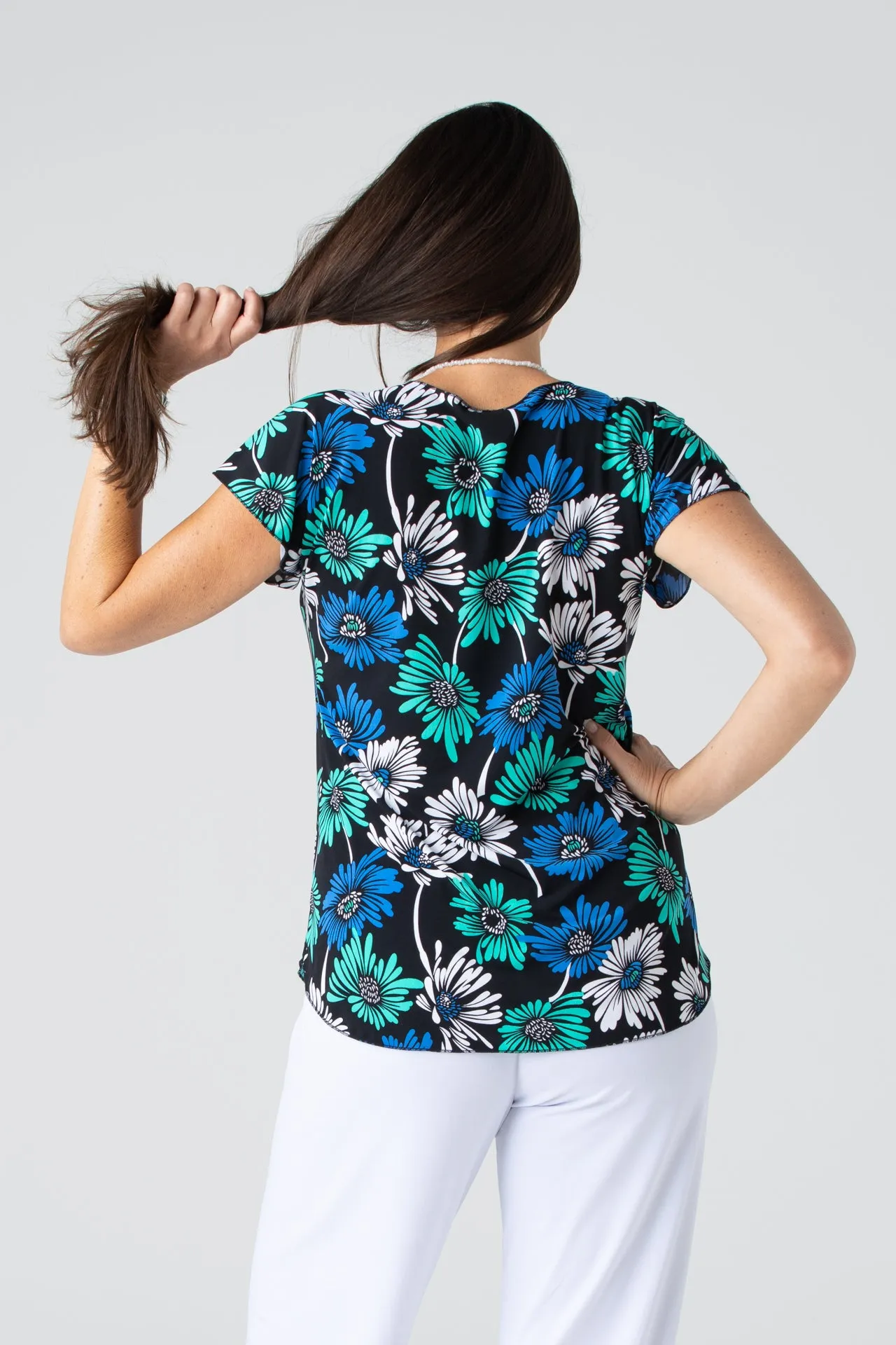 Daisy Print Short Sleeve Jersey Top