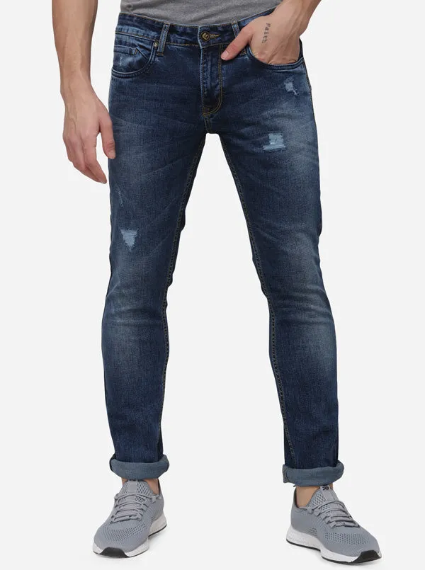 Dark Blue Narrow Fit Solid Jeans | Greenfibre