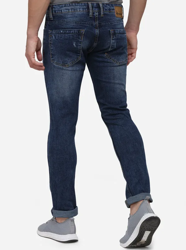 Dark Blue Narrow Fit Solid Jeans | Greenfibre