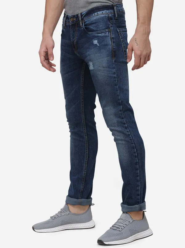 Dark Blue Narrow Fit Solid Jeans | Greenfibre