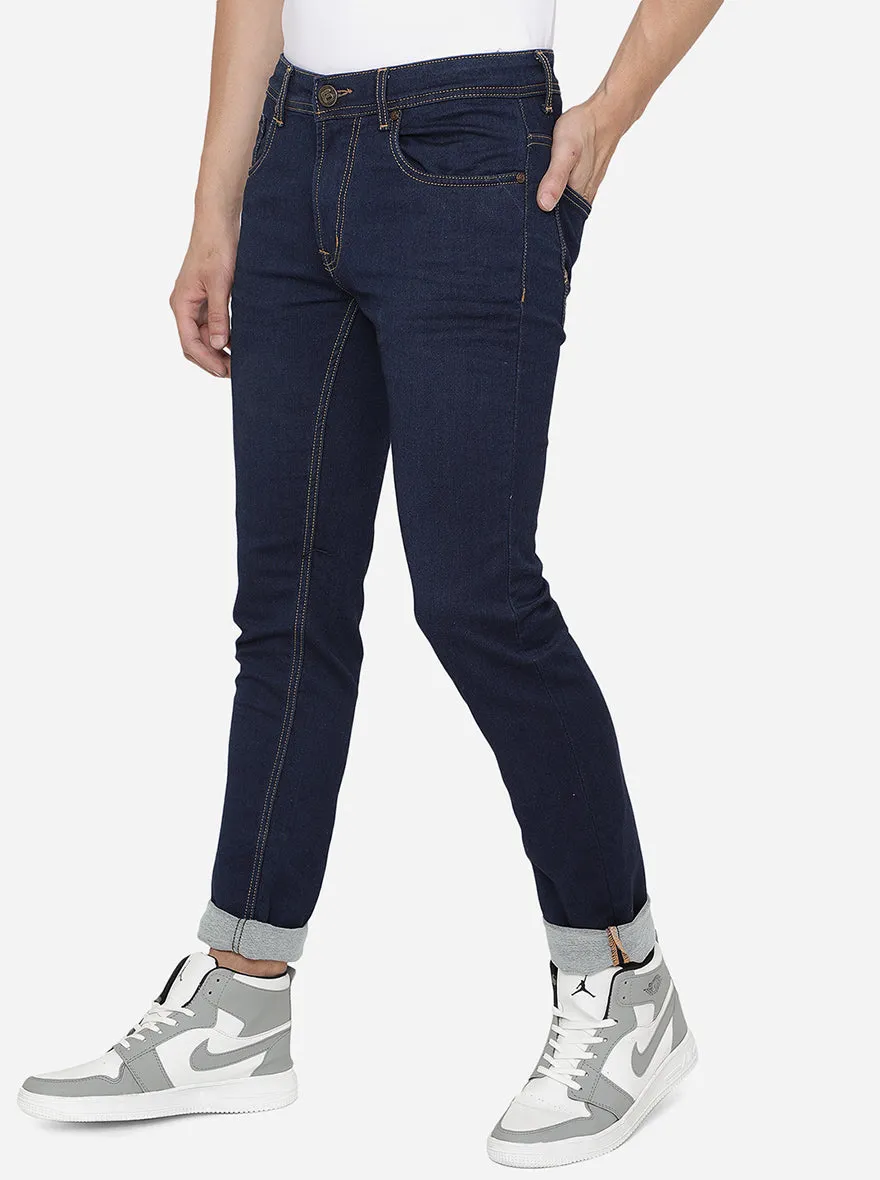 Dark Indigo Blue Washed Narrow Fit Jeans | Greenfibre